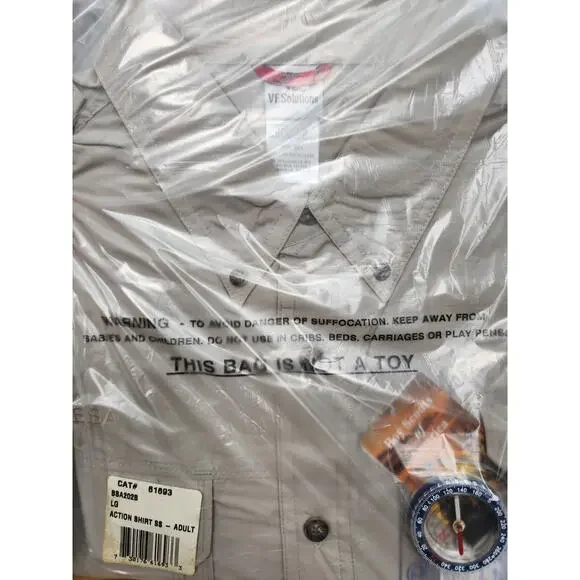 Vintage Boy Scouts of America BSA Men's Shirt Tan Large Action SS With Compass